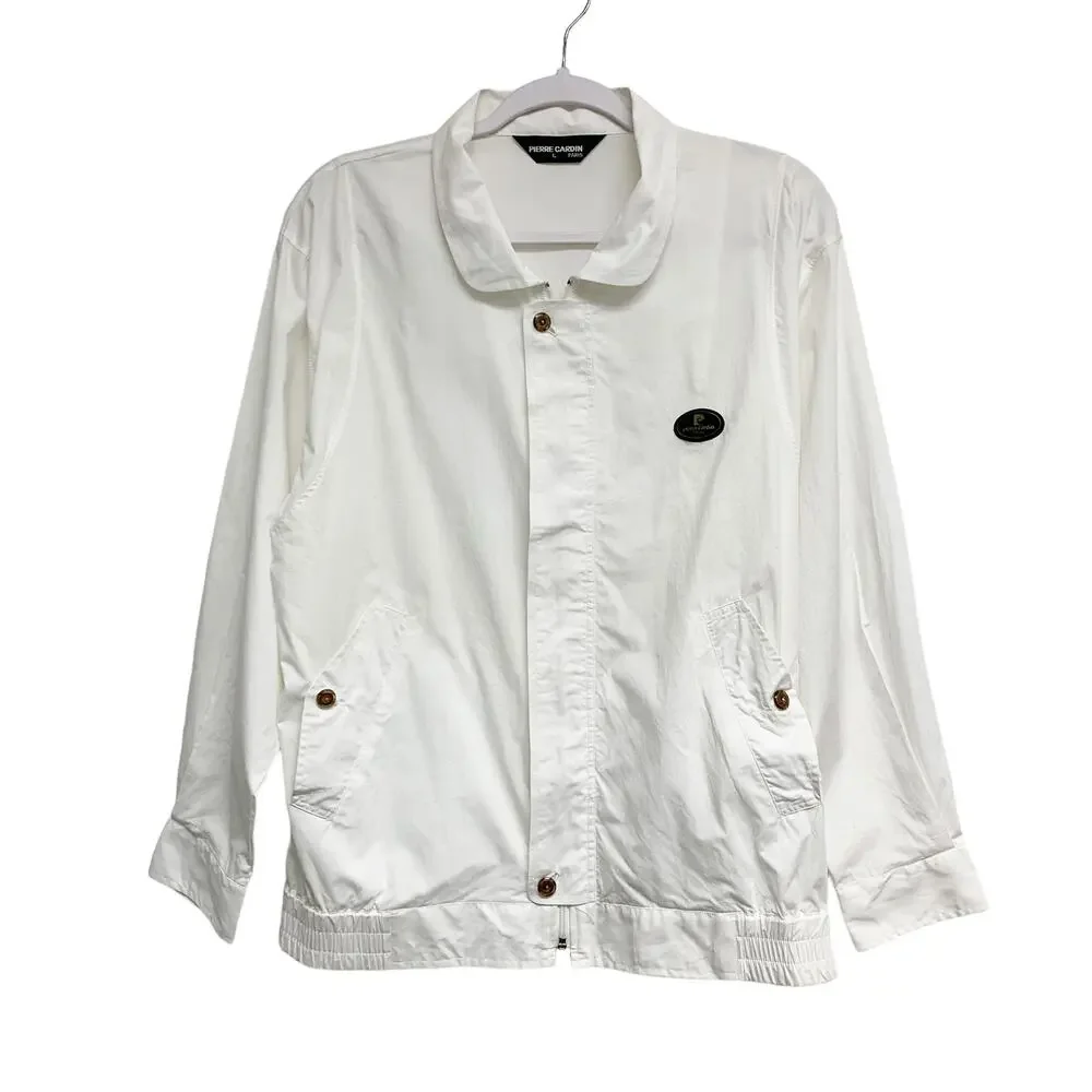 Vintage Pierre Cardin Size L White Zip Up Snap Button Light Jacket